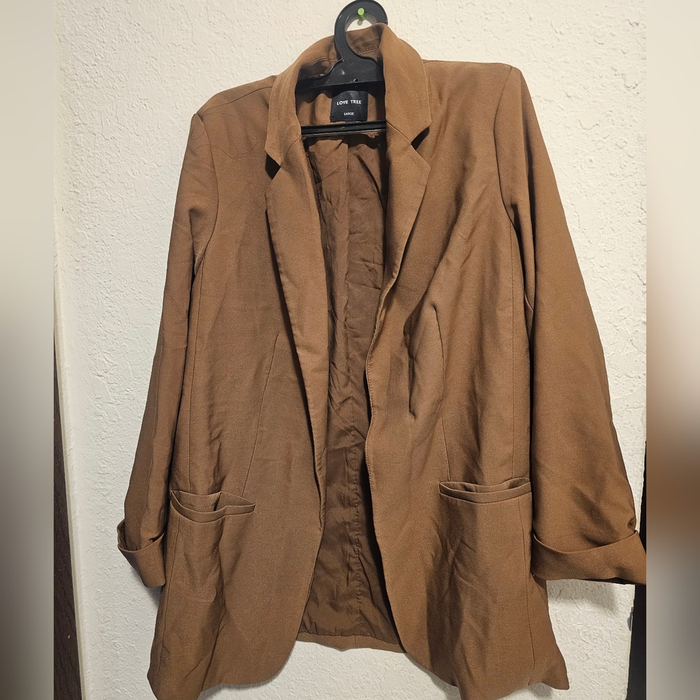 Love Tree Brown Open-Front Blazer Size L
